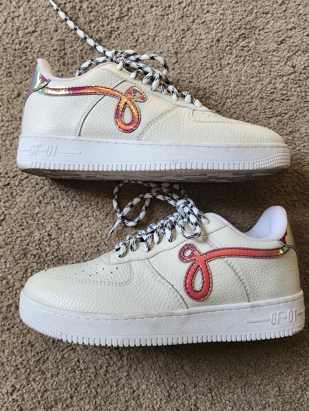 John Geiger Iridescent Off White Pebbled Leather GF-01 Sneakers